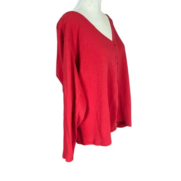 Nine & Co. women's size XL red v-neck button down stretchy fleece sweater - Picture 2 of 6